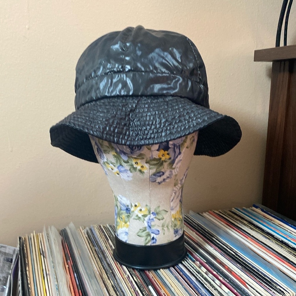 VTG Betmar Black Nylon Bucket Rain Hat Shiny Goth